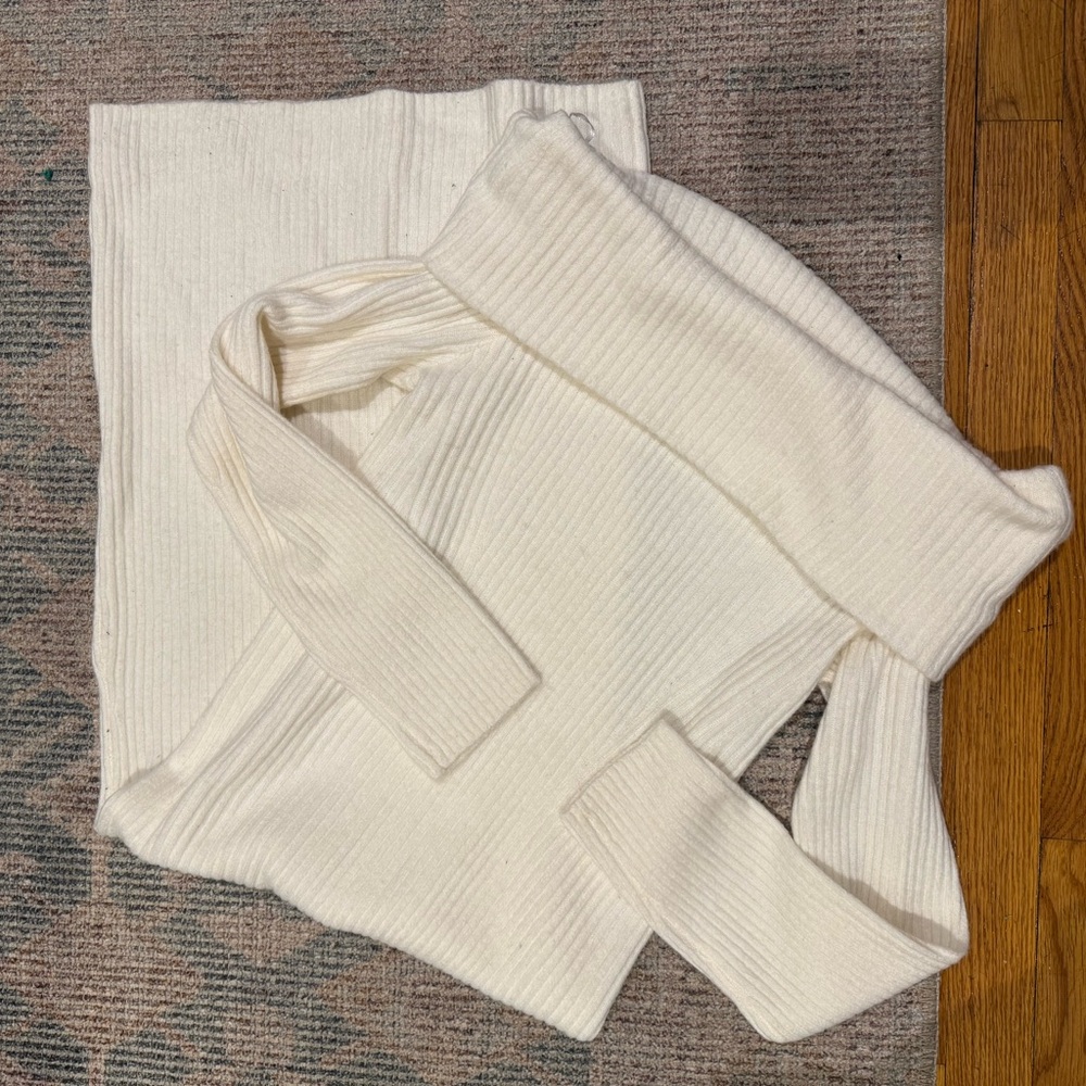 Off-The-Shoulder Cream Sweater Dress